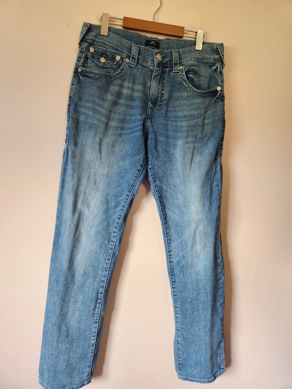 True Religion Ricky Relaxed Straight Flap Pocket Jeans Light Wash 32x34